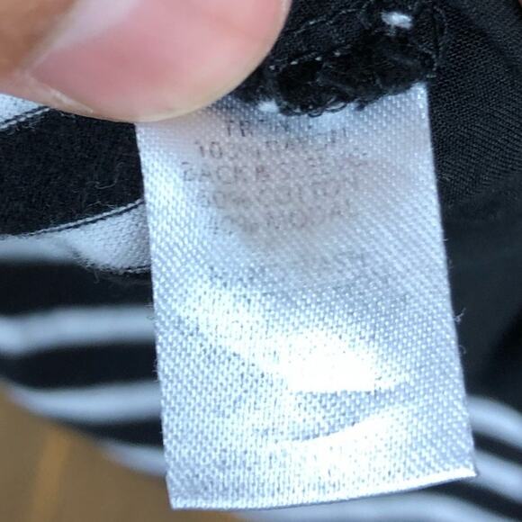 LOFT Womens Shirt Black White Striped Collared Sheer Long Sleeve Modal Blend L - Picture 10 of 15